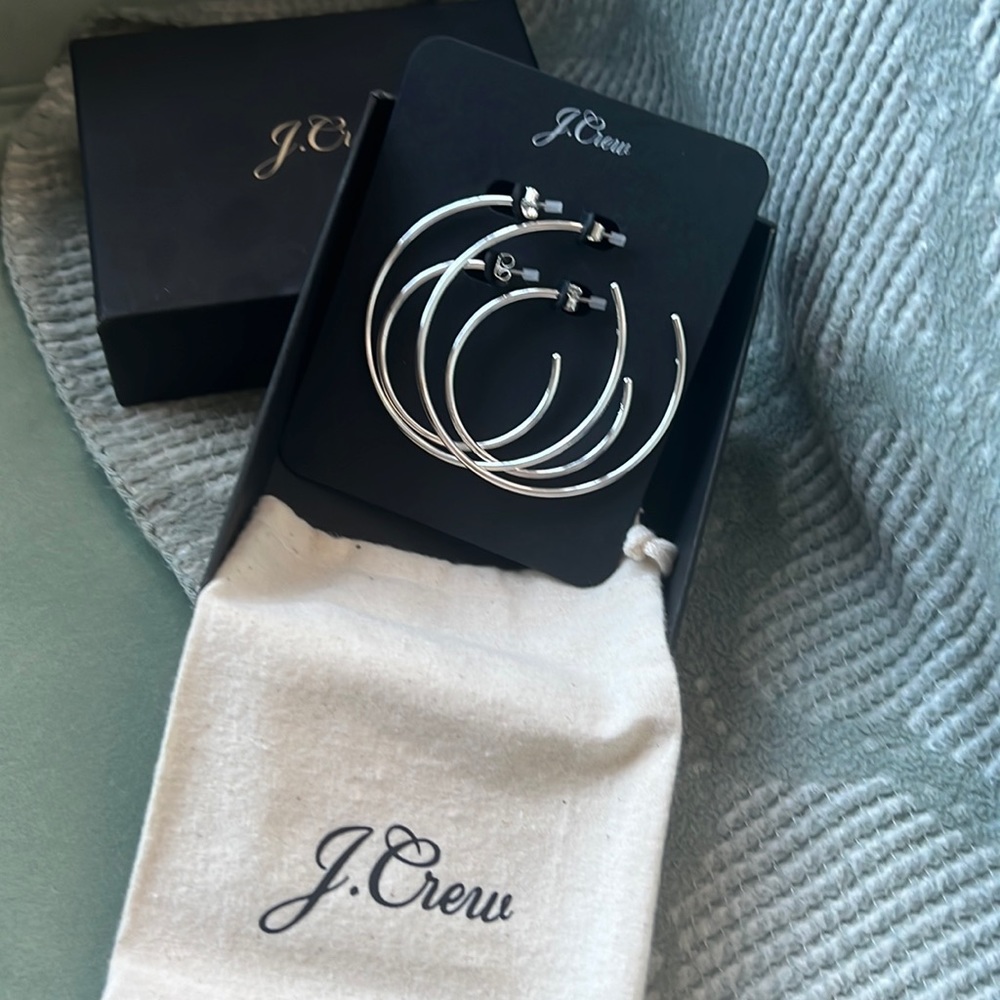 J Crew set of 2 silver hoop earrings